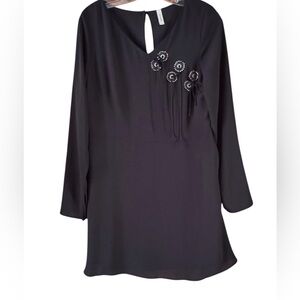 FREE PEOPLE Vintage Y2K Black Beaded Rhinestone Long Sleeve Mini Dress Sz 12 NEW